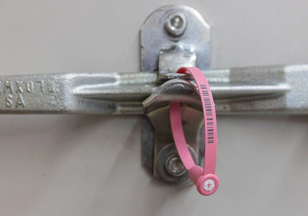 Unisto Indicator high-security security seal applied to a container