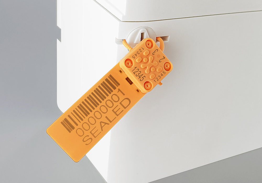Unisto Sealky tamper-evident security seal applied to an energy meter