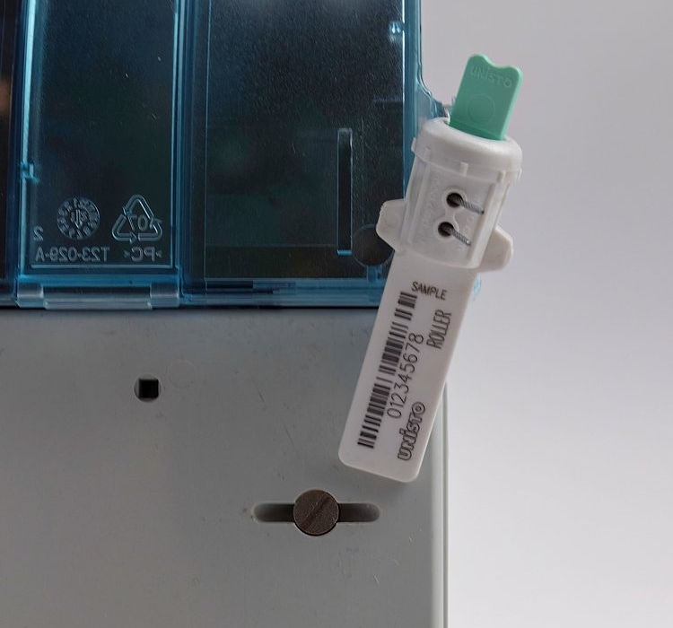 Unisto Roller tamper-evident security seal applied to an energy meter