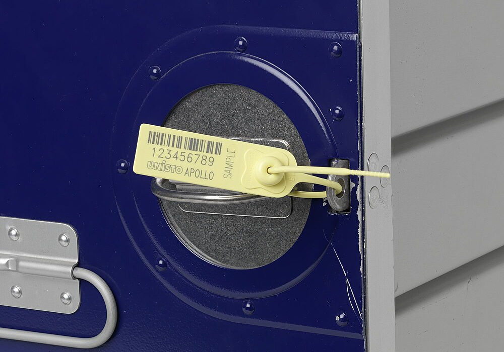 Unisto Apollo security seal applied to a box